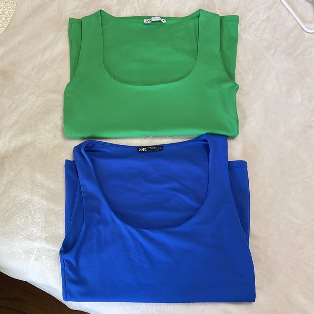 Zara Blue and Green Tank Tops